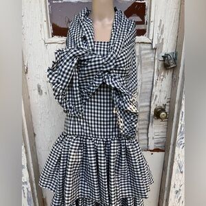 Vintage 70s 80s Gingham Check Tiered Summer Event Fit N Flare Midi Dress